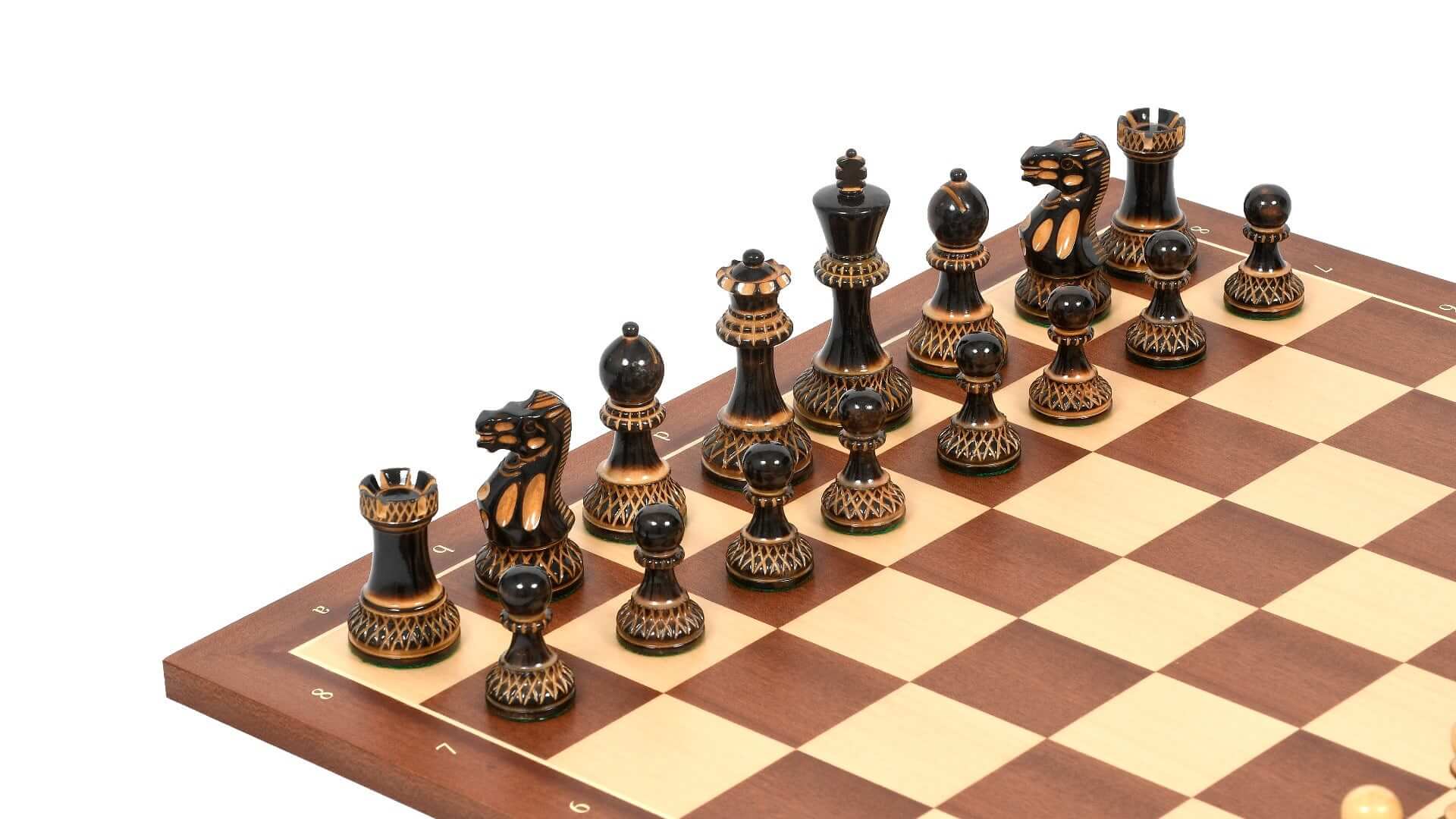 'Bourgeois' Chess Set <br>Crafted in Burnt Boxwood