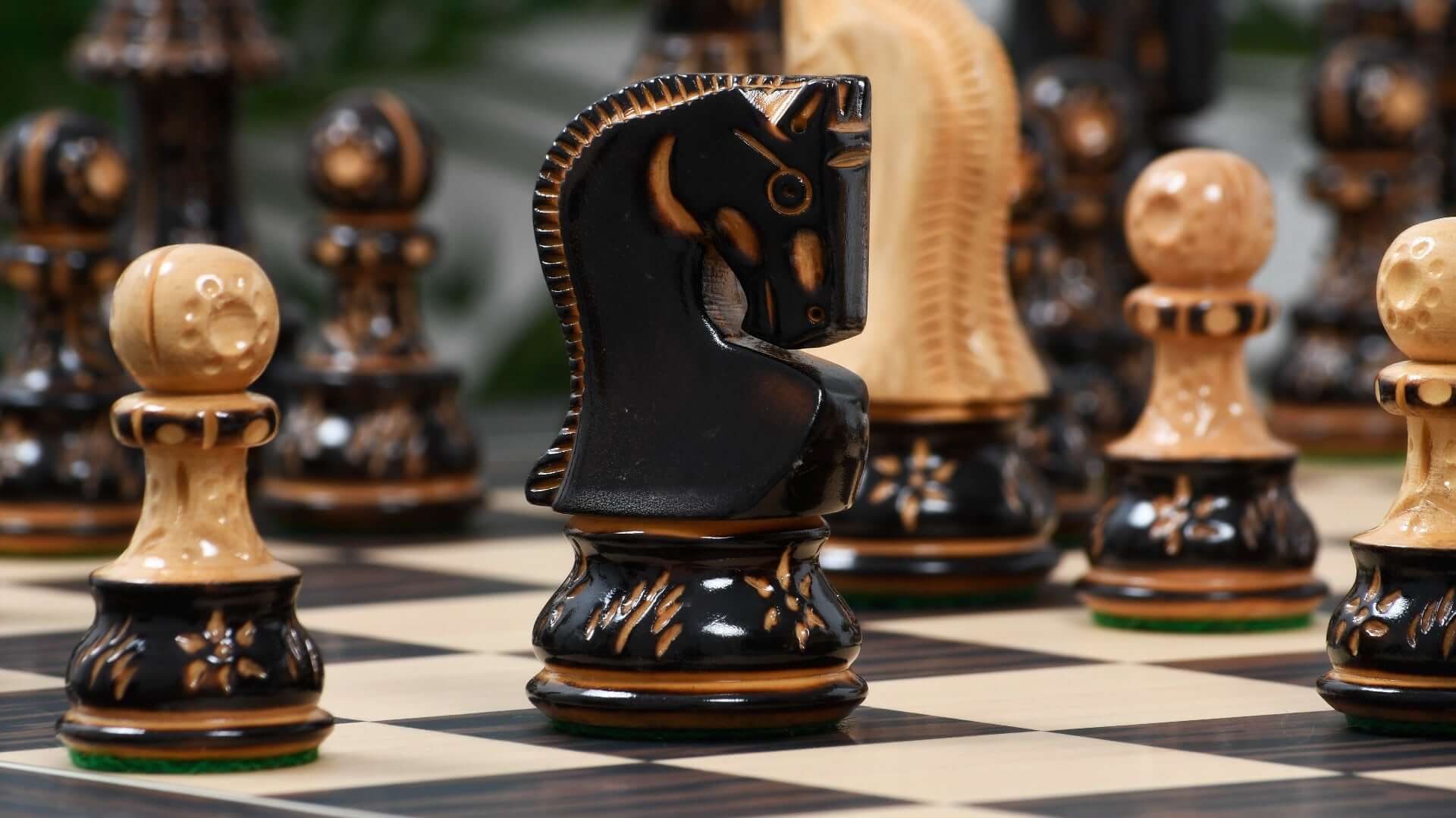 'Ornate' Chess Pieces <br>Crafted in Burnt Boxwood