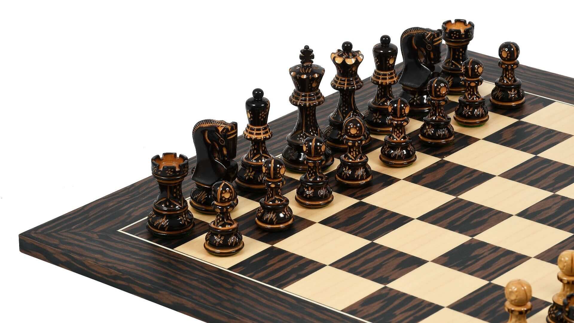 'Ornate' Chess Pieces <br>Crafted in Burnt Boxwood